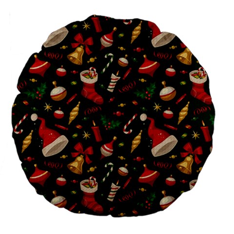 Texture, Pattern, Red, Craciun, Christmas, Hat, Santa, Green Large 18  Premium Flano Round Cushions from ArtsNow.com Back