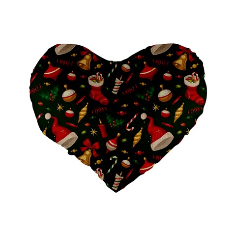 Texture, Pattern, Red, Craciun, Christmas, Hat, Santa, Green Standard 16  Premium Flano Heart Shape Cushions from ArtsNow.com Back