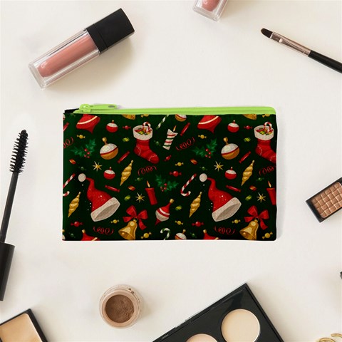 Texture, Pattern, Red, Craciun, Christmas, Hat, Santa, Green Cosmetic Bag (XS) from ArtsNow.com Front