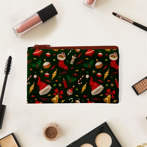 Texture, Pattern, Red, Craciun, Christmas, Hat, Santa, Green Cosmetic Bag (XS) from ArtsNow.com Front