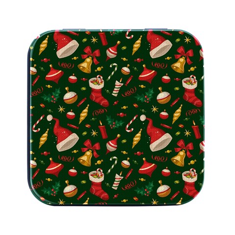 Texture, Pattern, Red, Craciun, Christmas, Hat, Santa, Green Square Metal Box (Black) from ArtsNow.com Front