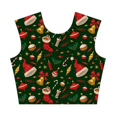 Texture, Pattern, Red, Craciun, Christmas, Hat, Santa, Green Cotton Crop Top from ArtsNow.com Front