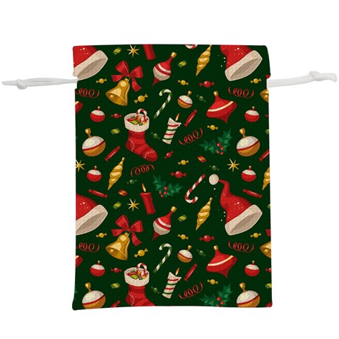 Texture, Pattern, Red, Craciun, Christmas, Hat, Santa, Green Lightweight Drawstring Pouch (XL) from ArtsNow.com Back