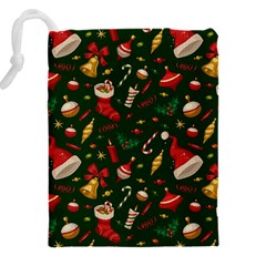 Texture, Pattern, Red, Craciun, Christmas, Hat, Santa, Green Drawstring Pouch (5XL) from ArtsNow.com Back