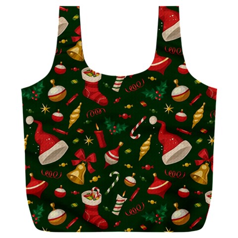 Texture, Pattern, Red, Craciun, Christmas, Hat, Santa, Green Full Print Recycle Bag (XXL) from ArtsNow.com Front