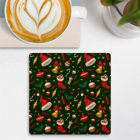 Texture, Pattern, Red, Craciun, Christmas, Hat, Santa, Green UV Print Square Tile Coaster  from ArtsNow.com Front