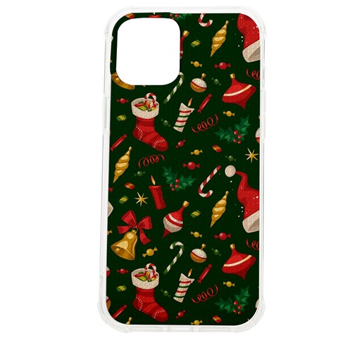 Texture, Pattern, Red, Craciun, Christmas, Hat, Santa, Green iPhone 12 Pro max TPU UV Print Case from ArtsNow.com Front