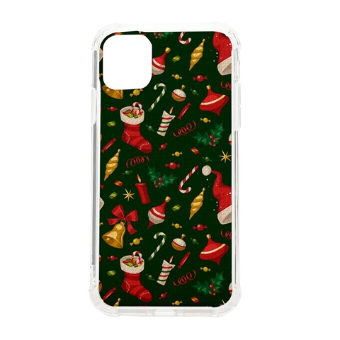 Texture, Pattern, Red, Craciun, Christmas, Hat, Santa, Green iPhone 11 TPU UV Print Case from ArtsNow.com Front