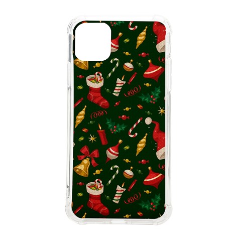 Texture, Pattern, Red, Craciun, Christmas, Hat, Santa, Green iPhone 11 Pro Max 6.5 Inch TPU UV Print Case from ArtsNow.com Front