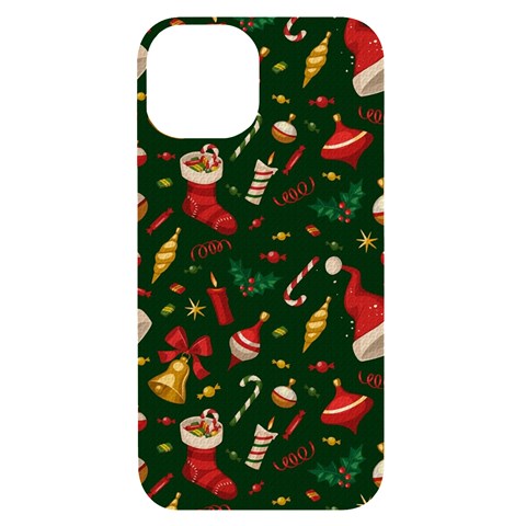 Texture, Pattern, Red, Craciun, Christmas, Hat, Santa, Green iPhone 14 Black UV Print Case from ArtsNow.com Front