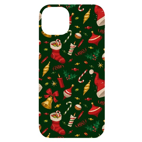 Texture, Pattern, Red, Craciun, Christmas, Hat, Santa, Green iPhone 14 Plus Black UV Print Case from ArtsNow.com Front