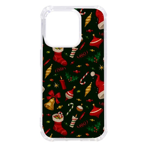 Texture, Pattern, Red, Craciun, Christmas, Hat, Santa, Green iPhone 14 Pro TPU UV Print Case from ArtsNow.com Front