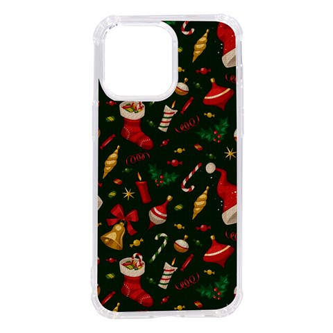 Texture, Pattern, Red, Craciun, Christmas, Hat, Santa, Green iPhone 14 Pro Max TPU UV Print Case from ArtsNow.com Front