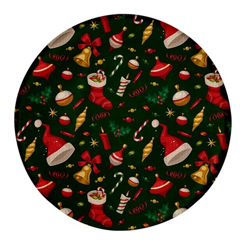 Texture, Pattern, Red, Craciun, Christmas, Hat, Santa, Green Round Glass Fridge Magnet (4 pack) from ArtsNow.com Front