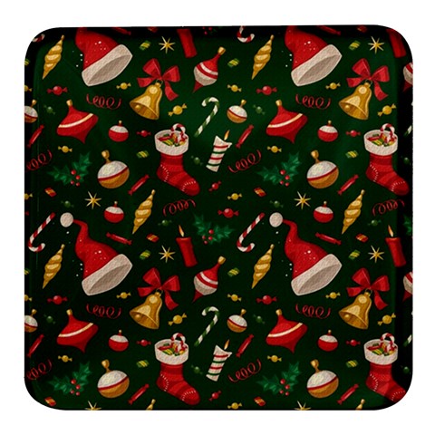 Texture, Pattern, Red, Craciun, Christmas, Hat, Santa, Green Square Glass Fridge Magnet (4 pack) from ArtsNow.com Front