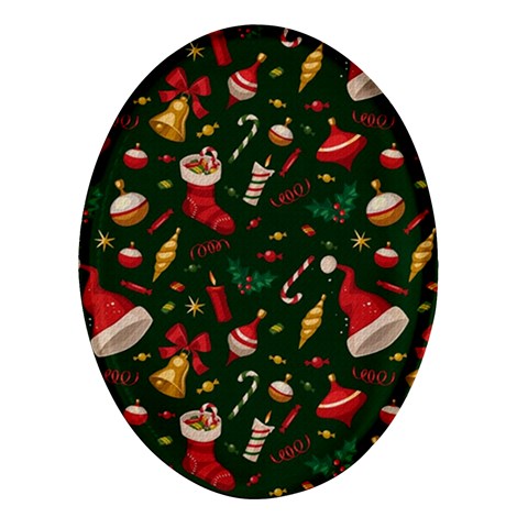 Texture, Pattern, Red, Craciun, Christmas, Hat, Santa, Green Oval Glass Fridge Magnet (4 pack) from ArtsNow.com Front