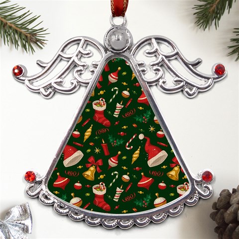 Texture, Pattern, Red, Craciun, Christmas, Hat, Santa, Green Metal Angel with Crystal Ornament from ArtsNow.com Front