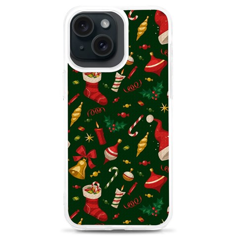 Texture, Pattern, Red, Craciun, Christmas, Hat, Santa, Green iPhone 15 Plus TPU UV Print Case from ArtsNow.com Front