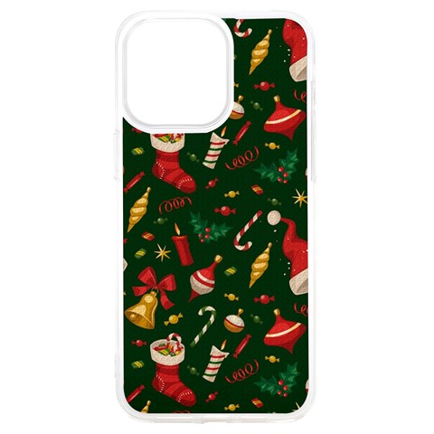 Texture, Pattern, Red, Craciun, Christmas, Hat, Santa, Green iPhone 15 Pro Max TPU UV Print Case from ArtsNow.com Front