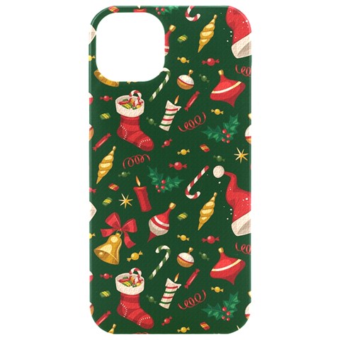 Texture, Pattern, Red, Craciun, Christmas, Hat, Santa, Green iPhone 15 Pro Black UV Print PC Hardshell Case from ArtsNow.com Front