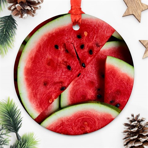 Watermelon, Fruit, Green, Red Ornament (Round) from ArtsNow.com Front