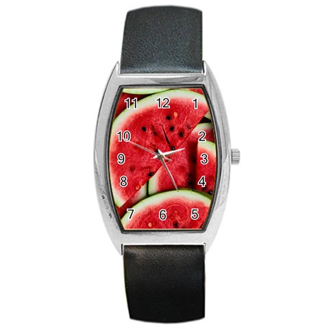 Watermelon, Fruit, Green, Red Barrel Style Metal Watch from ArtsNow.com Front