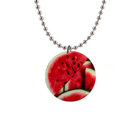 Watermelon, Fruit, Green, Red 1  Button Necklace from ArtsNow.com Front