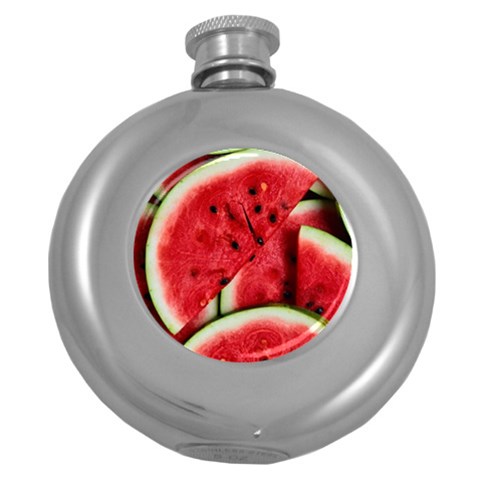 Watermelon, Fruit, Green, Red Round Hip Flask (5 oz) from ArtsNow.com Front