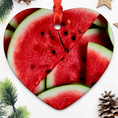 Watermelon, Fruit, Green, Red Heart Ornament (Two Sides) from ArtsNow.com Back