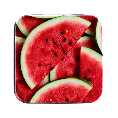 Watermelon, Fruit, Green, Red Square Metal Box (Black) from ArtsNow.com Front