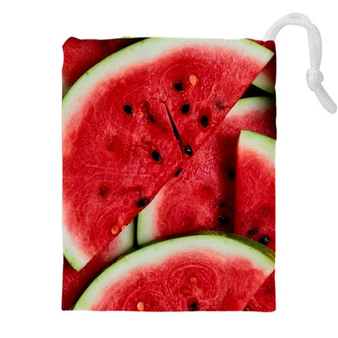 Watermelon, Fruit, Green, Red Drawstring Pouch (4XL) from ArtsNow.com Front