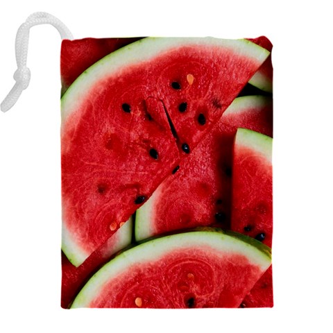 Watermelon, Fruit, Green, Red Drawstring Pouch (5XL) from ArtsNow.com Back