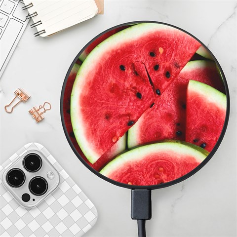 Watermelon, Fruit, Green, Red Wireless Fast Charger(Black) from ArtsNow.com Front