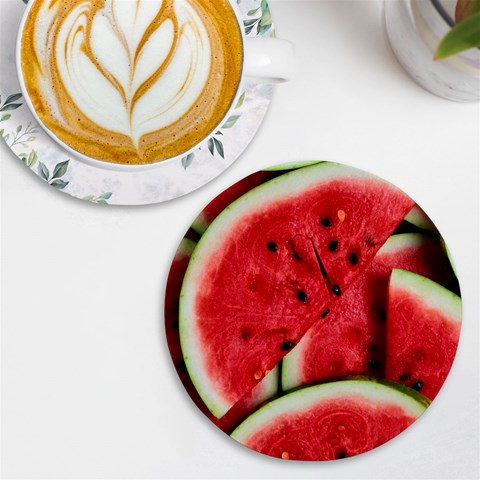 Watermelon, Fruit, Green, Red UV Print Round Tile Coaster from ArtsNow.com Front