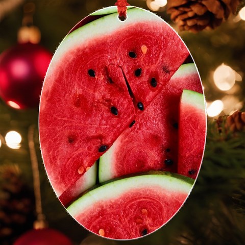 Watermelon, Fruit, Green, Red UV Print Acrylic Ornament Oval from ArtsNow.com Front