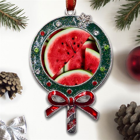 Watermelon, Fruit, Green, Red Metal X Mas Lollipop with Crystal Ornament from ArtsNow.com Front