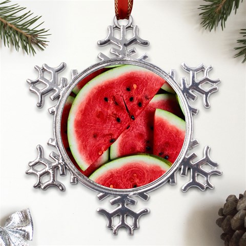 Watermelon, Fruit, Green, Red Metal Large Snowflake Ornament from ArtsNow.com Front