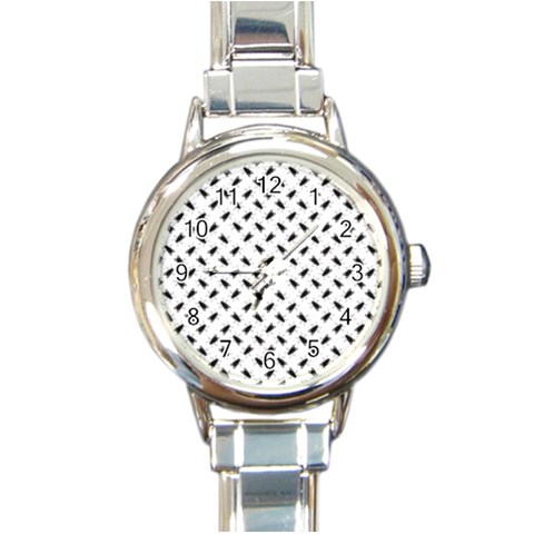 Fly Phot Motif Seamless Black And White Pattern Round Italian Charm Watch from ArtsNow.com Front