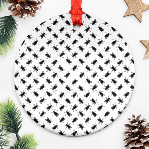 Fly Phot Motif Seamless Black And White Pattern Round Ornament (Two Sides) from ArtsNow.com Front