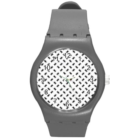 Fly Phot Motif Seamless Black And White Pattern Round Plastic Sport Watch (M) from ArtsNow.com Front