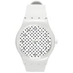 Fly Phot Motif Seamless Black And White Pattern Round Plastic Sport Watch (M)