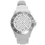 Fly Phot Motif Seamless Black And White Pattern Round Plastic Sport Watch (L)