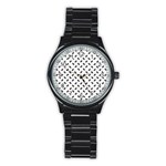 Fly Phot Motif Seamless Black And White Pattern Stainless Steel Round Watch