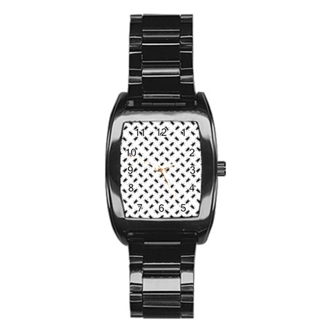 Fly Phot Motif Seamless Black And White Pattern Stainless Steel Barrel Watch from ArtsNow.com Front