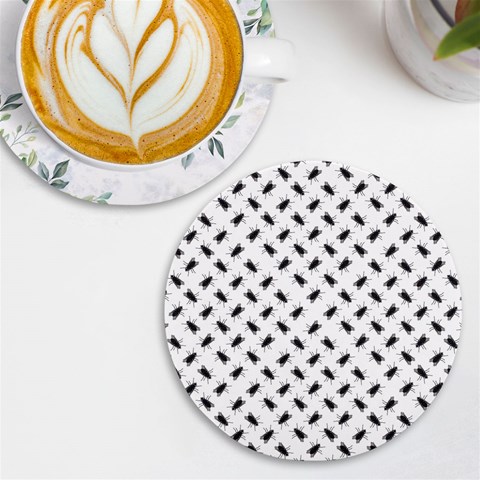 Fly Phot Motif Seamless Black And White Pattern UV Print Round Tile Coaster from ArtsNow.com Front