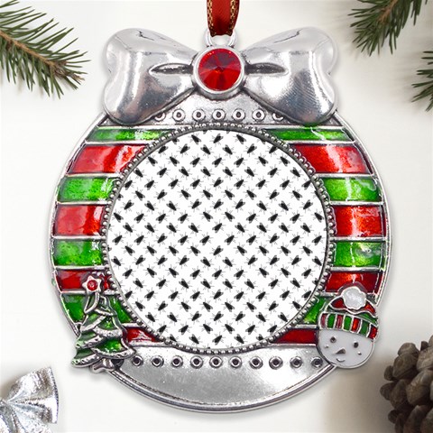 Fly Phot Motif Seamless Black And White Pattern Metal X Mas Ribbon With Red Crystal Round Ornament from ArtsNow.com Front