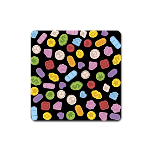 Ecstasy pills pattern Square Magnet from ArtsNow.com Front