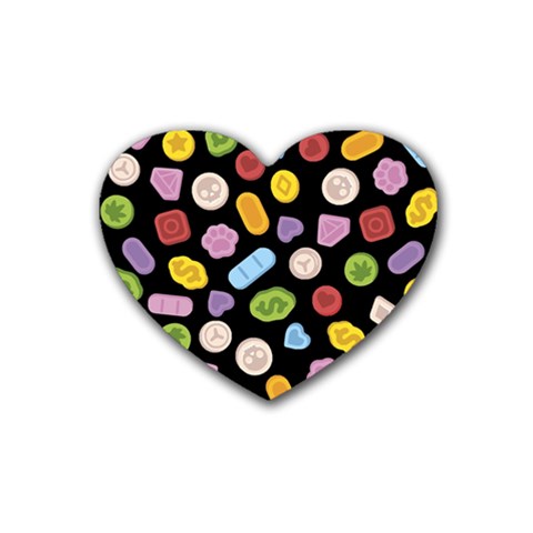 Ecstasy pills pattern Rubber Heart Coaster (4 pack) from ArtsNow.com Front