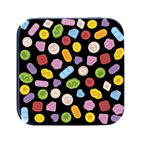 Ecstasy pills pattern Square Metal Box (Black) from ArtsNow.com Front