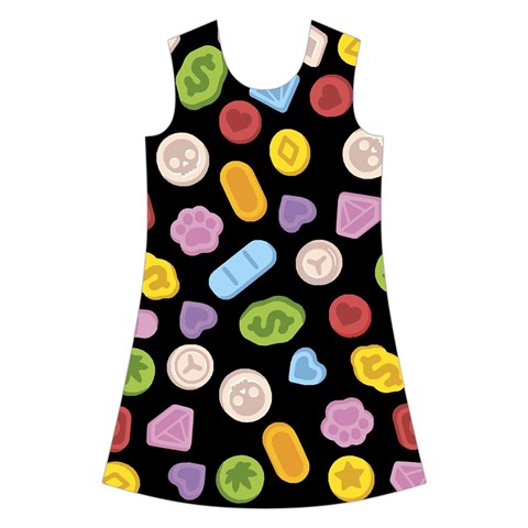 Ecstasy pills pattern Kids  Short Sleeve Velvet Dress from ArtsNow.com Front